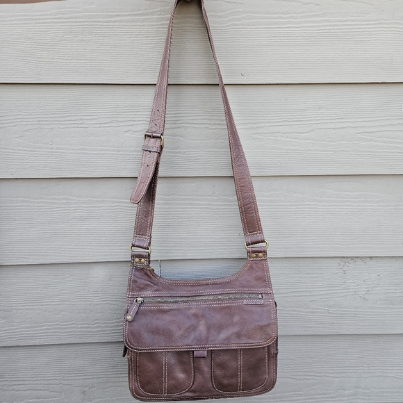 Vintage Fossil Brown Leather Crossbody Bag Key Charm Hobo Purse Wallet Organizer - Picture 1 of 16